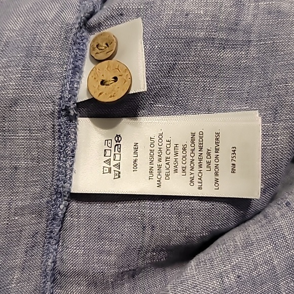 Sigrid Olsen Linen Tunic Top Women's Medium Blue Roll-Tab Sleeve High-Low Hem - Picture 10 of 10